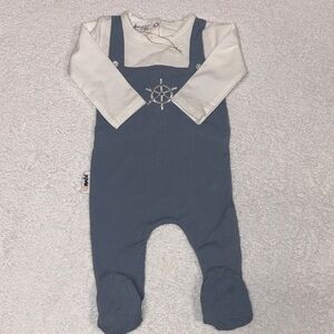 Manure child Blue and White Kids One Piece Footie nautical 6m